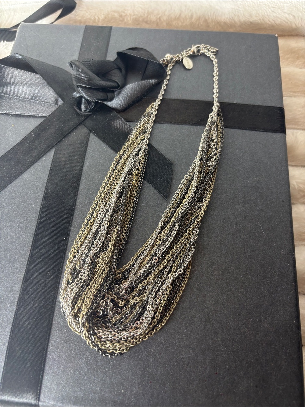 Express Multi Strand Metal Chain Link Necklace - Multi Tone - 16"-18"
